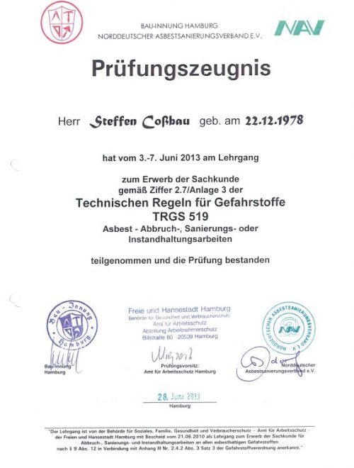 Zertifikate Bauservice Altmark Cossbau